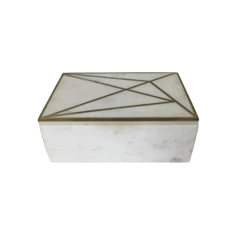 West Elm Brass Inlay Alabaster Marble Rectangular Trinket Box