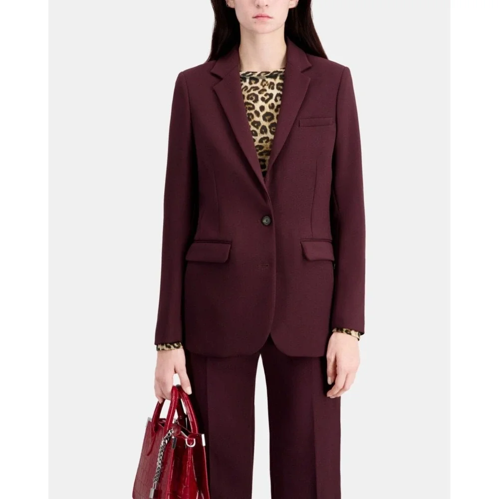 NWT The Kooples Blazer Burgundy Crepe French Designer Size FR/36 US/4