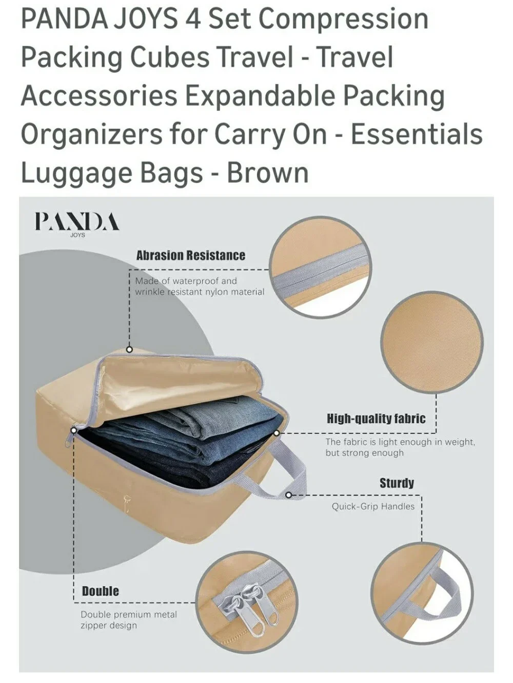 PANDA JOYS Compression Packing Cubes Set - Brown