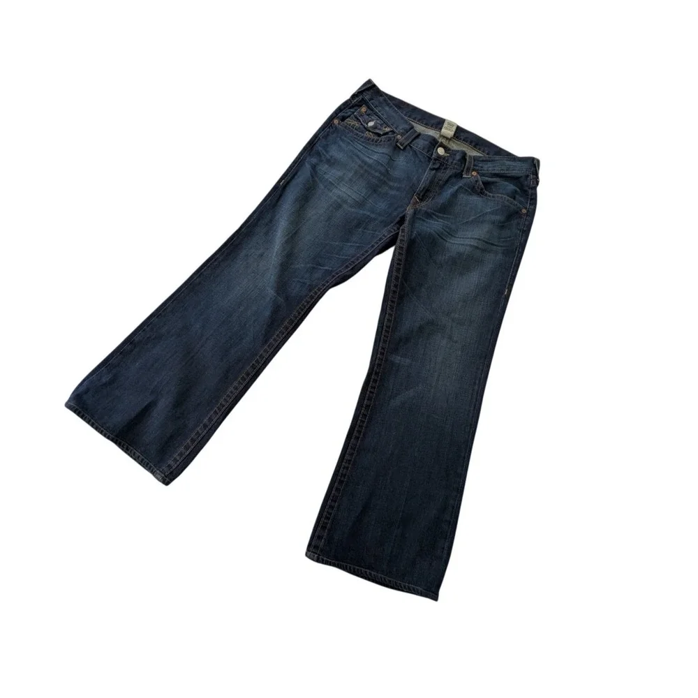 VTG True Religion Mens Billy Bootcut Jeans 38x20 Dark Wash Flap Pocket Made USA