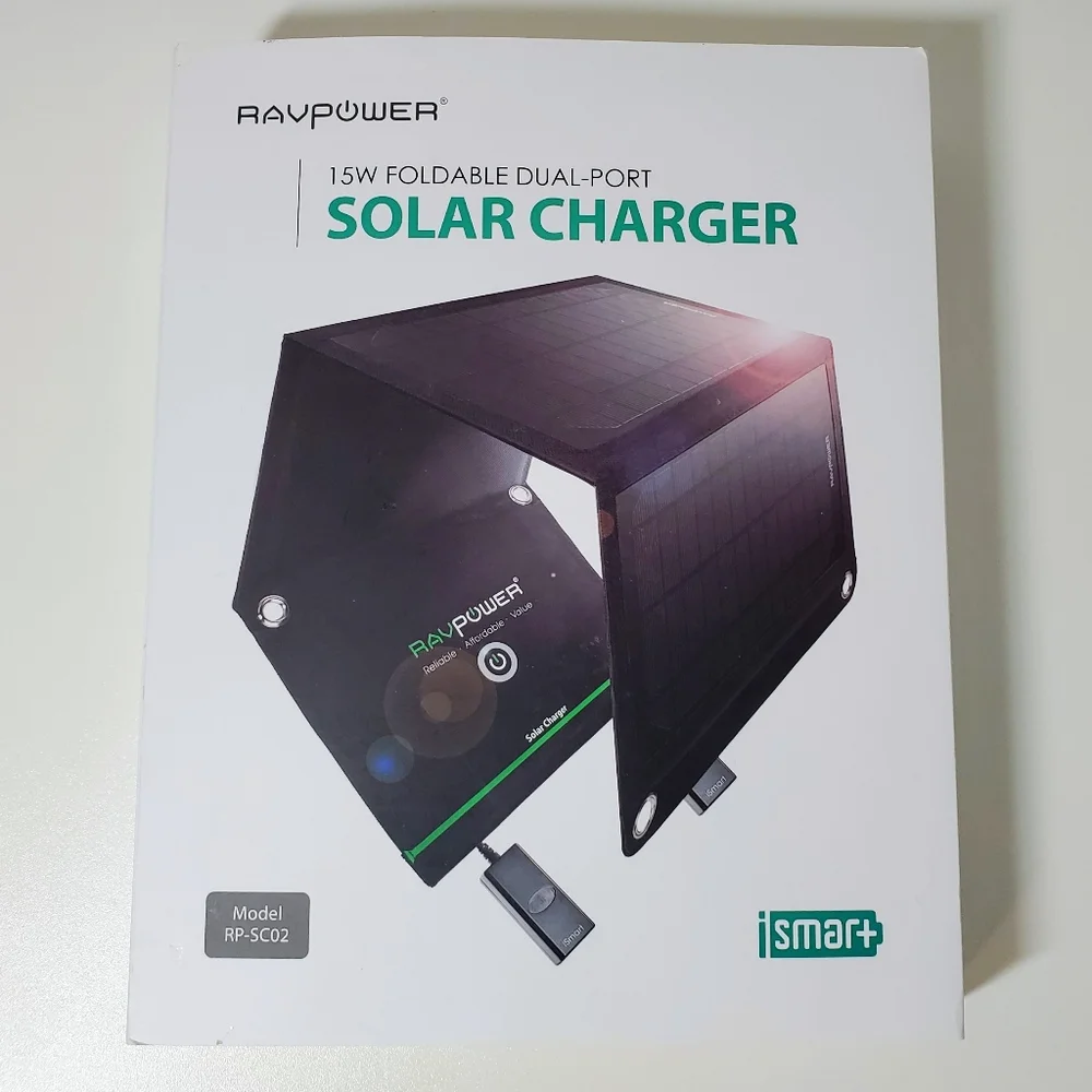 RAVPower 15W Foldable Solar Charger W/Dual USB Port - RP-SC02 - NWT