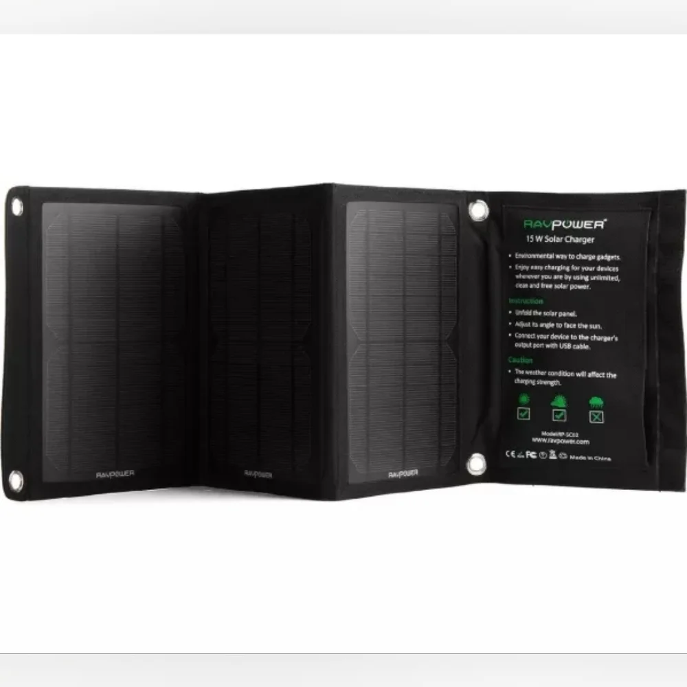 RAVPower 15W Foldable Solar Charger W/Dual USB Port - RP-SC02 - NWT