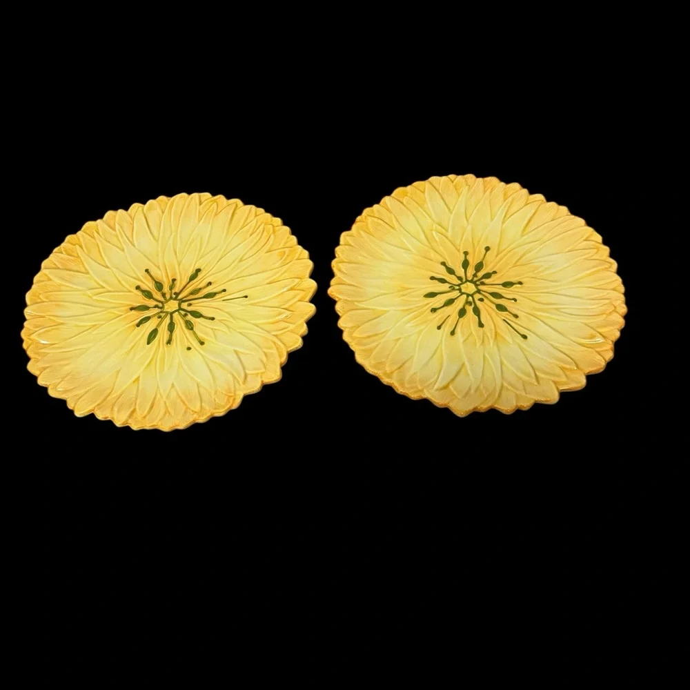 Pier 1 Imports Yellow Floral Three Dimensional Decorative Ceramic Flower Plates
