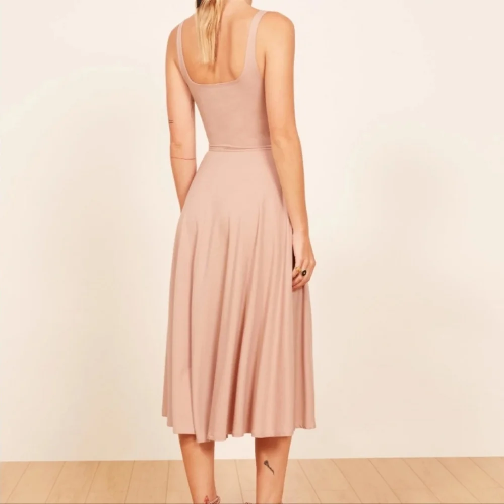 NWT Reformation Blush Pink‎ Rou Scoop Neck Fit & Flare Jersey Knit Midi Dress XL