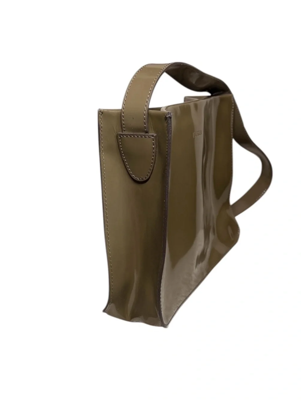 Vintage Furla Patent Leather Shoulder Bag in Taupe Brown