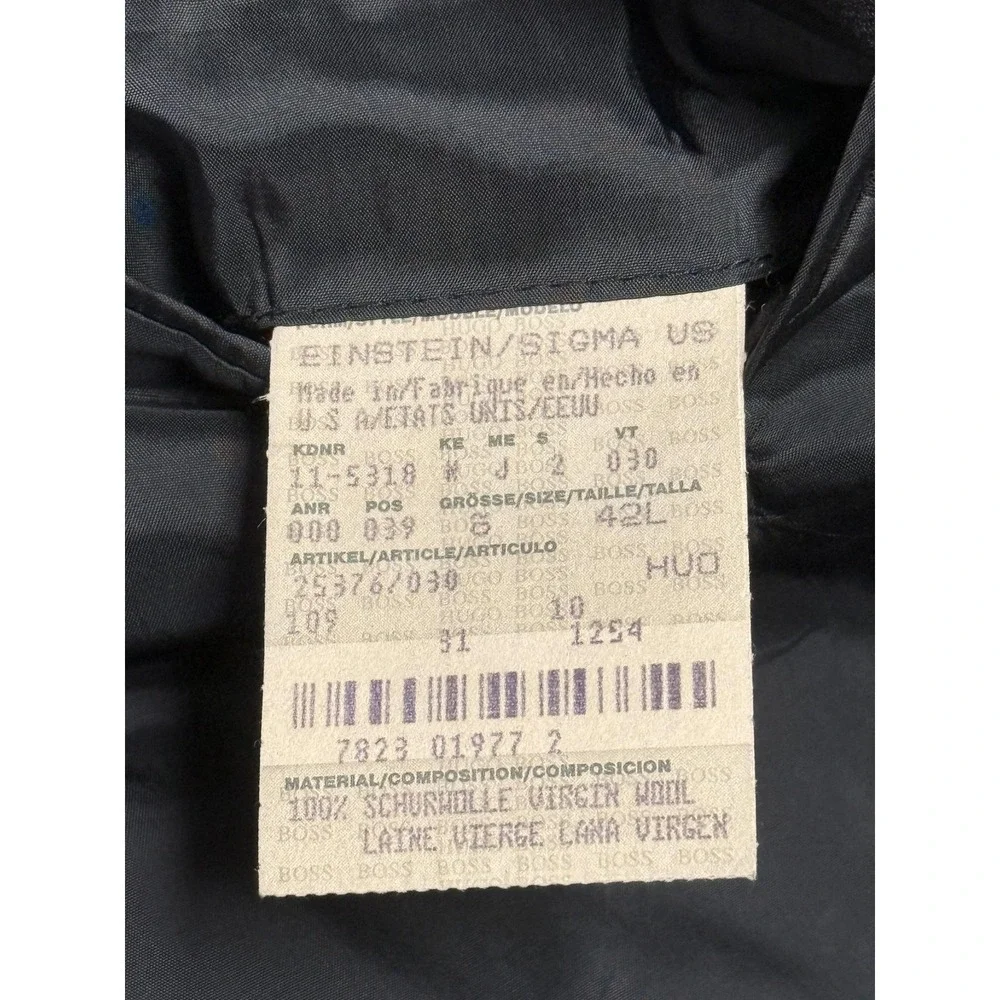 Hugo Boss Blazer Mens 42L Black Virgin Wool 3 Button Suit Jacket Made USA