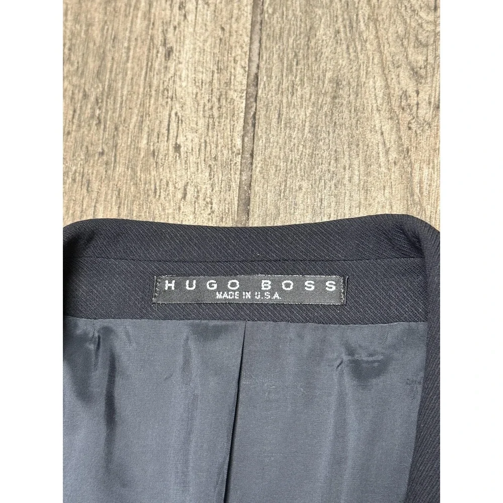 Hugo Boss Blazer Mens 42L Black Virgin Wool 3 Button Suit Jacket Made USA
