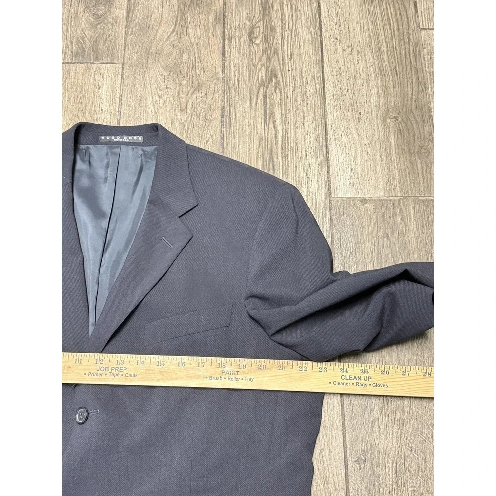 Hugo Boss Blazer Mens 42L Black Virgin Wool 3 Button Suit Jacket Made USA