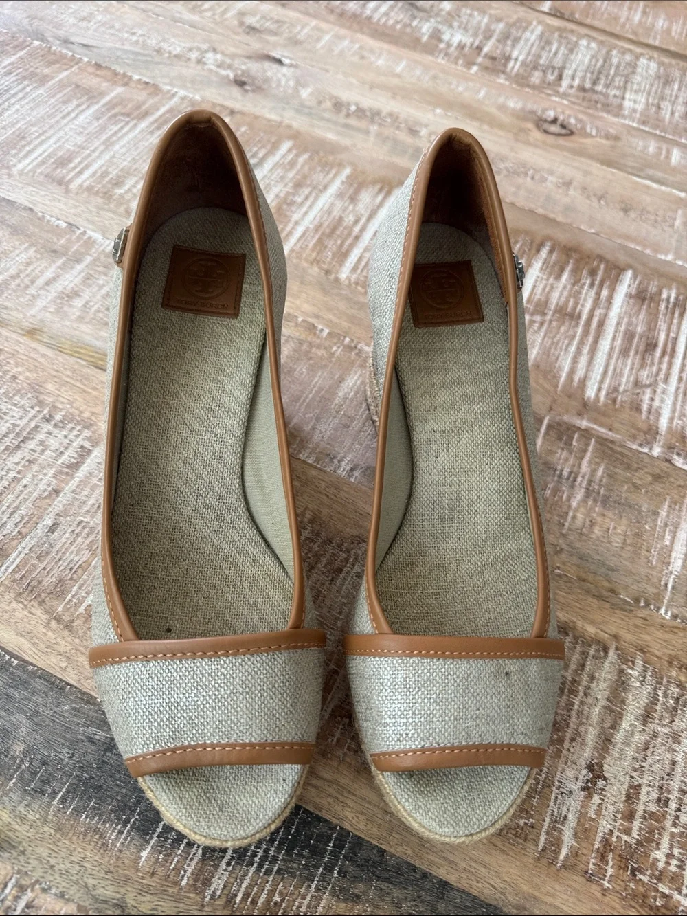 Tory Burch Majorca WEDGE SANDAL ESPADRILLE PLATFORM PEEP CANVAS Size 7