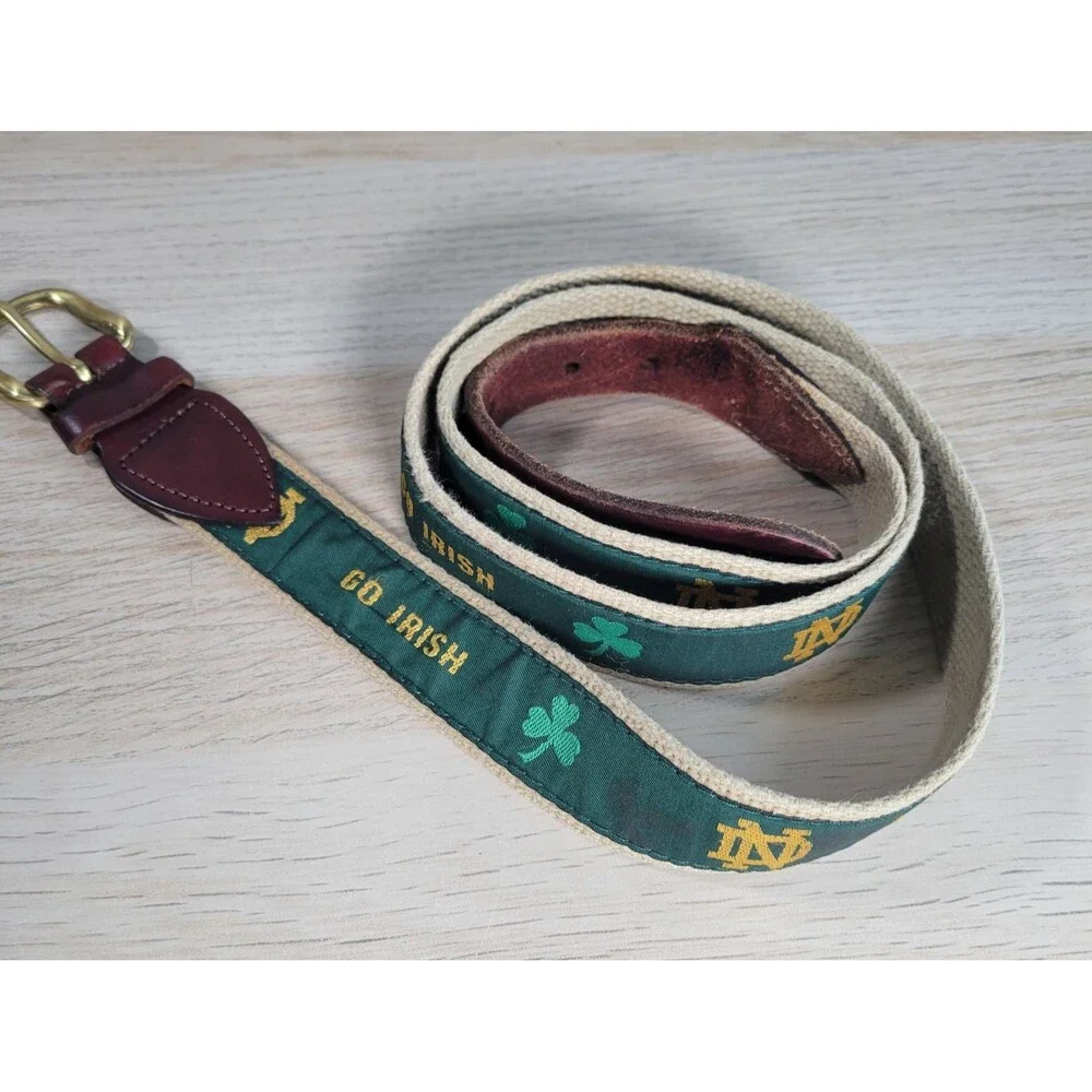 VTG Notre Dame Go Irish Ribbon Belt Cape Cod Mercantile Solid Brass Buckle 46”