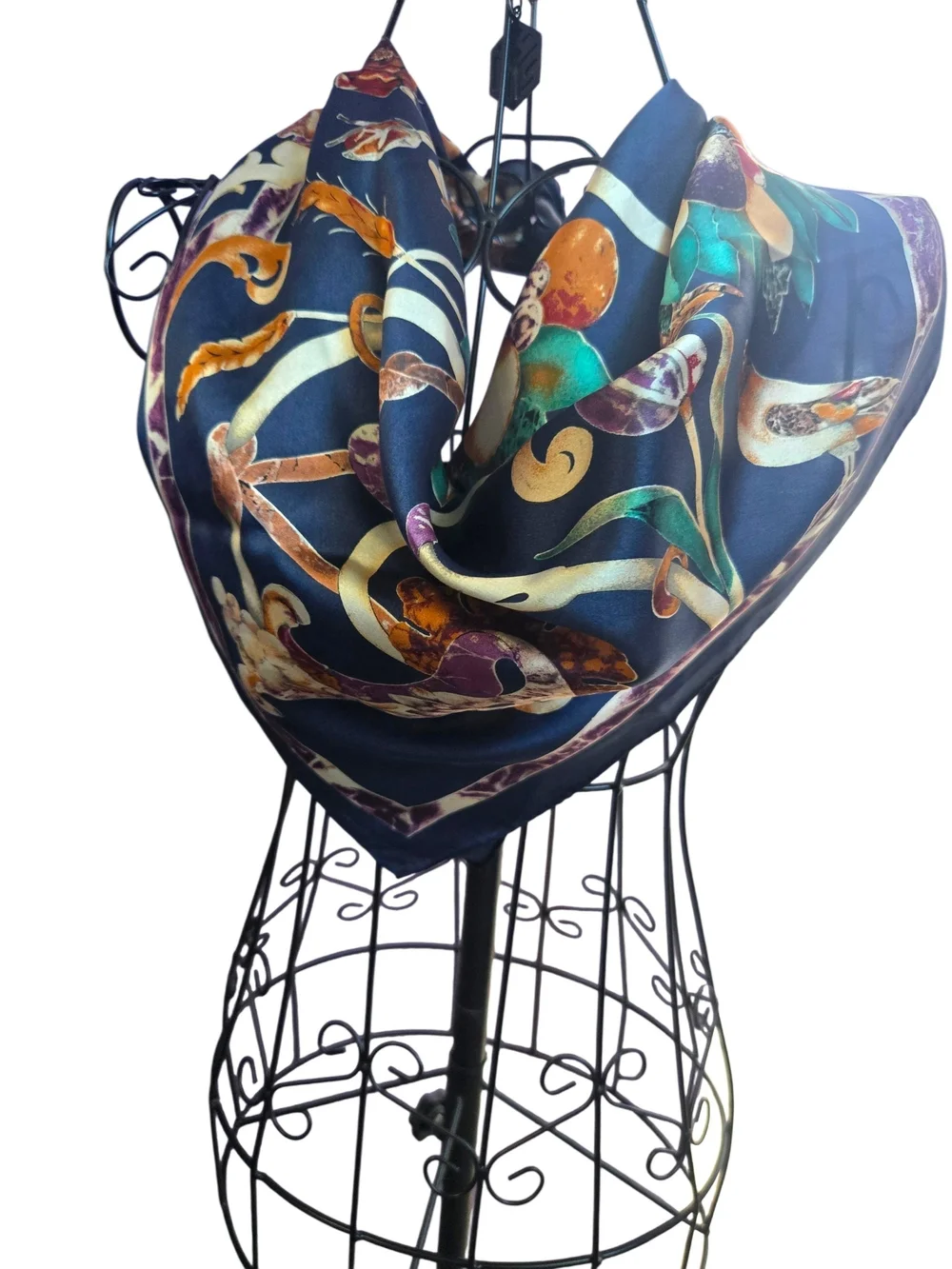 Anne Klein Navy Multicolor Printed Silk-Feel Scarf