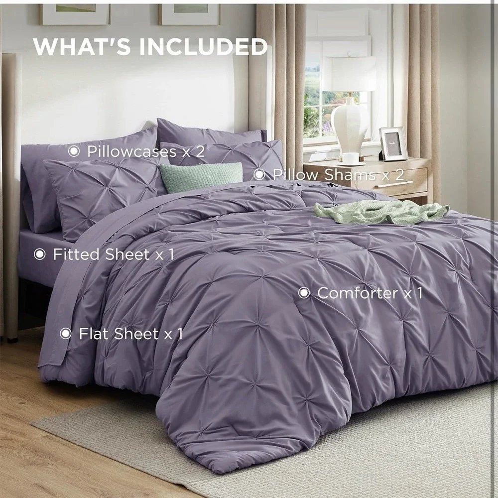 Bedsure Full Size Black Comforter Set 7-Pc Bed in a Bag Pinch Pleat New Sealed