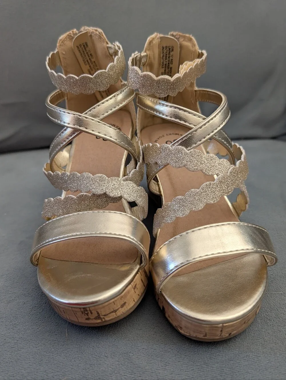 So Girl's size 12 cute gold wedge sandals