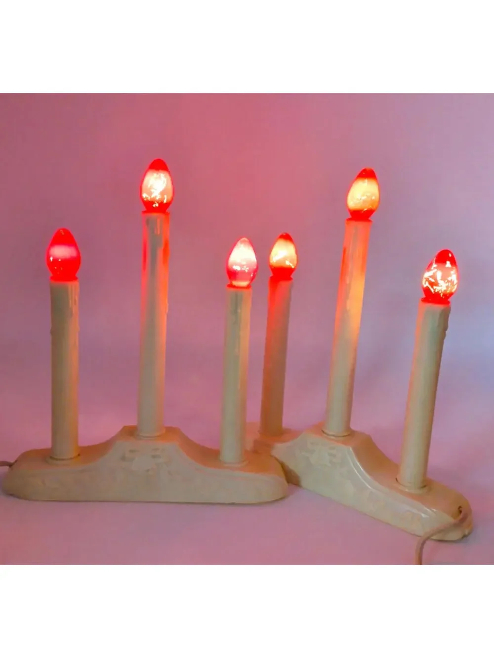 2 VTG 3 Christmas Candelabra Candle off white, Plastic Drip Candolier Electric