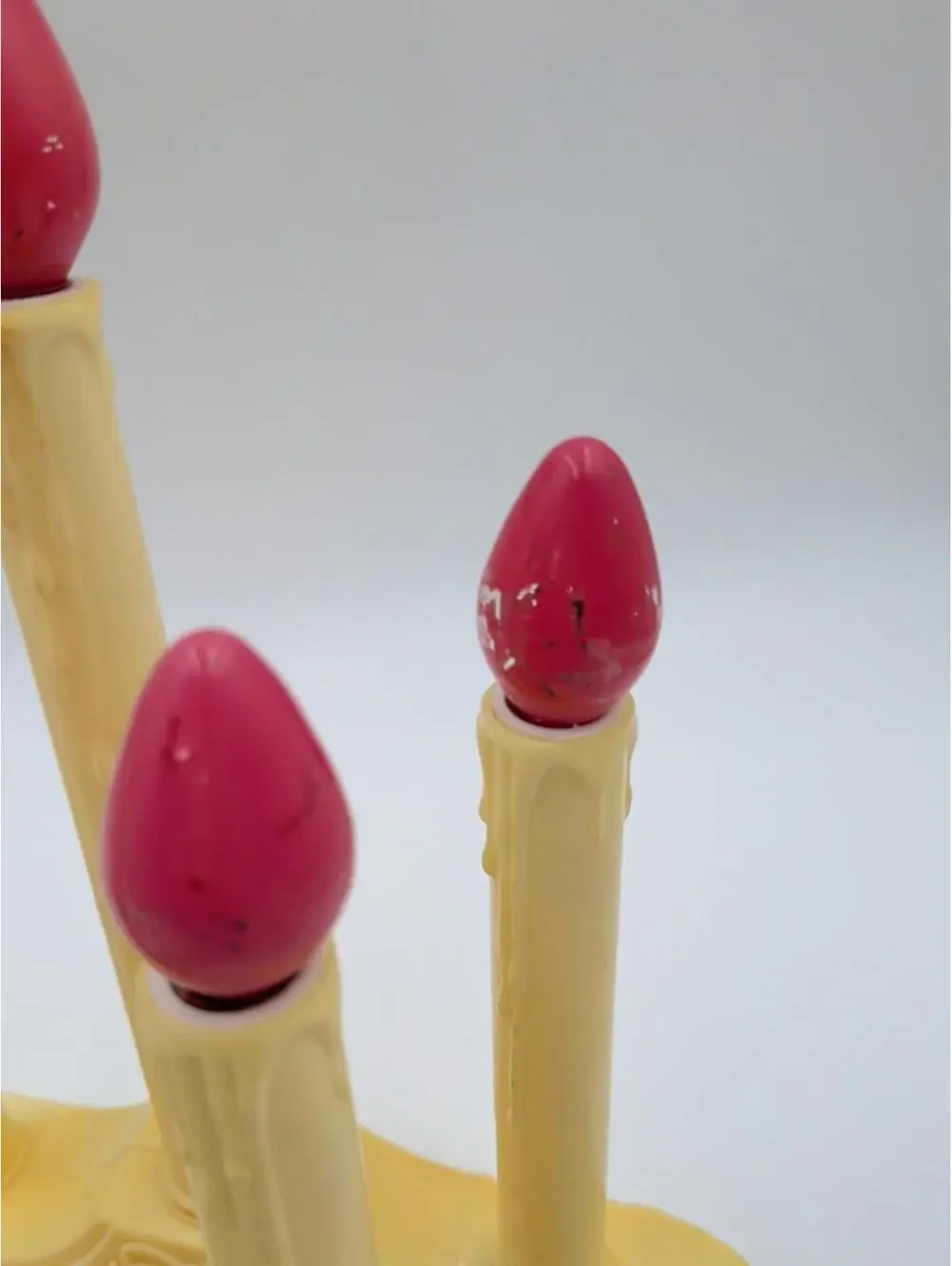 2 VTG 3 Christmas Candelabra Candle off white, Plastic Drip Candolier Electric