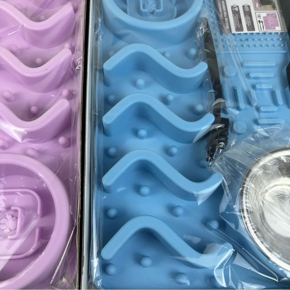 3-in-1 Dog Slow Feeder Lick Mat Silicone w/ Bowl Suction New Blue or Pink