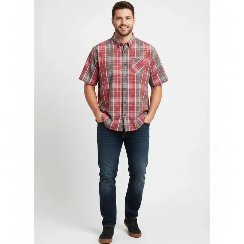 The North Face Seersucker Shirt QuickDry SS Alcoasta Red Plaid Button Up XXL 2XL