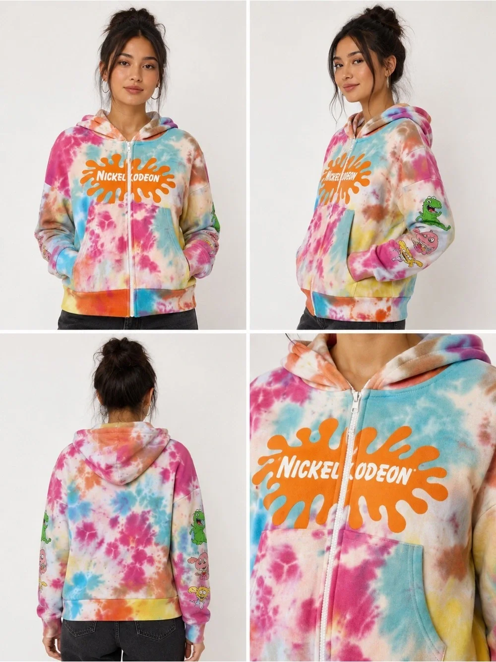 Nickelodeon Tie Dye Zip Up Hoodie-Medium-Cartoon Graphic Collector Piece Y2K