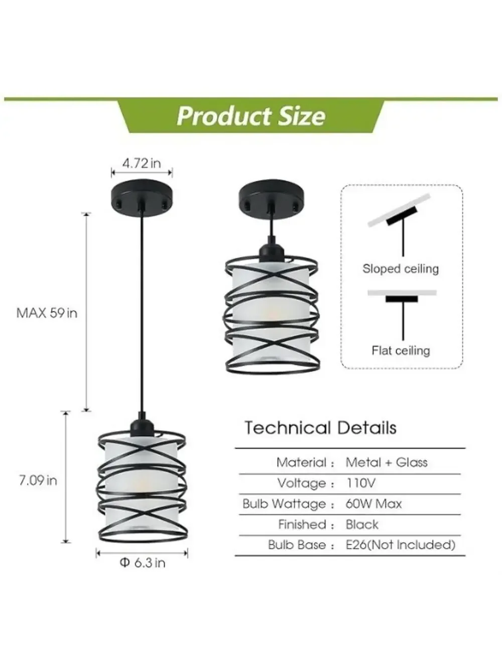 Modern Mini Pendant Light Fixture 3-Pack Black Spiral Cage Frosted Seeded Shades