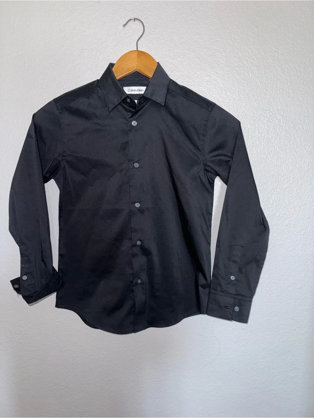 Calvin Klein Black Slim Fit Stretch Long-Sleeve Button-Down Shirt for Boys Sz 10