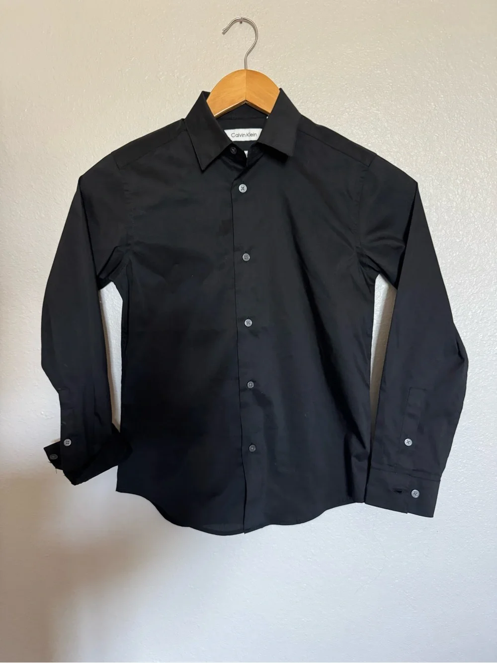 Calvin Klein Black Slim Fit Stretch Long-Sleeve Button-Down Shirt for Boys Sz 10