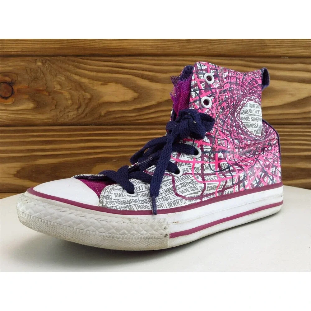 Converse Sz 1 Shoes Girls Youth Sneaker‎ Purple Fabric Lace Up