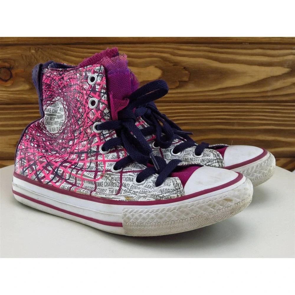 Converse Sz 1 Shoes Girls Youth Sneaker‎ Purple Fabric Lace Up