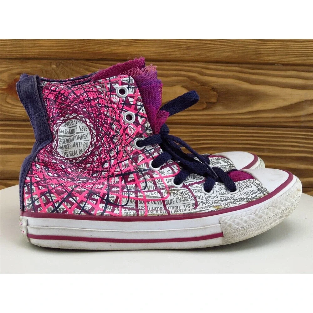 Converse Sz 1 Shoes Girls Youth Sneaker‎ Purple Fabric Lace Up