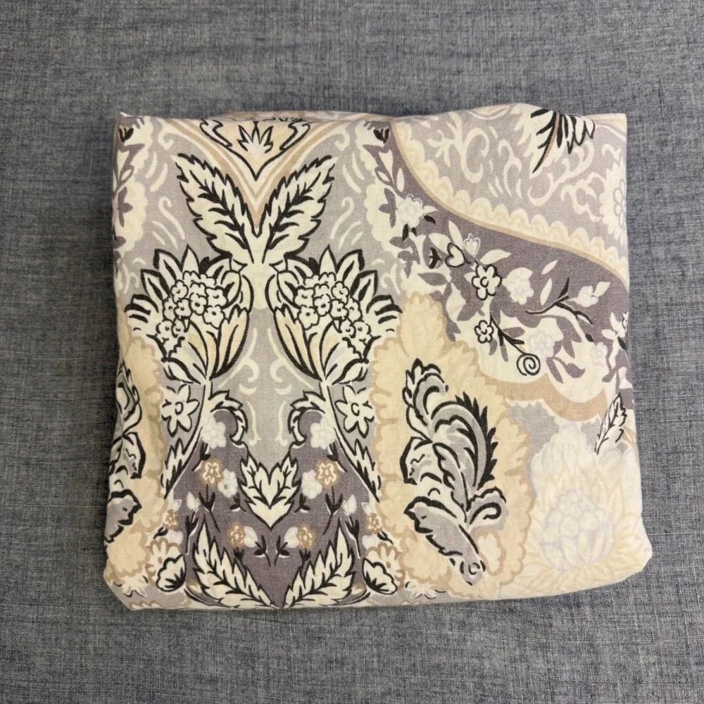 Pottery Barn Celeste Paisley Floral Damask Duvet Cover Full Queen Tan Grey