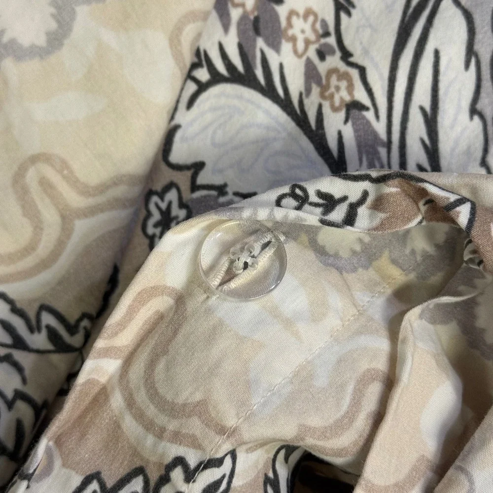 Pottery Barn Celeste Paisley Floral Damask Duvet Cover Full Queen Tan Grey