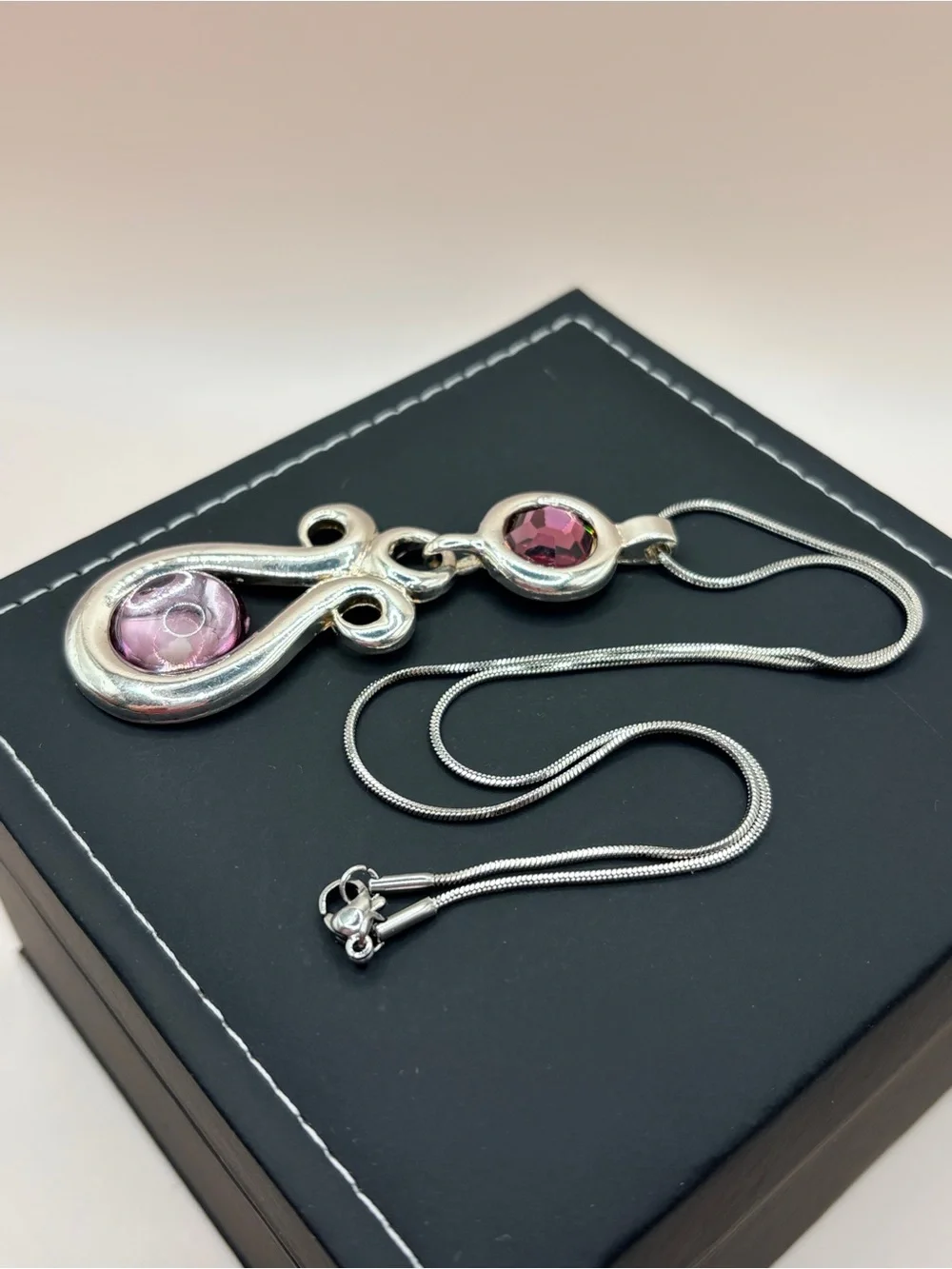 Vintage Silver Tone and Purple Stone Pendant