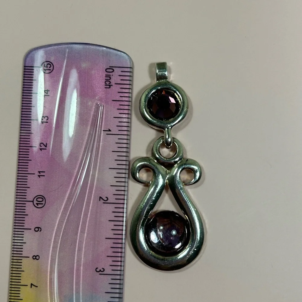 Vintage Silver Tone and Purple Stone Pendant