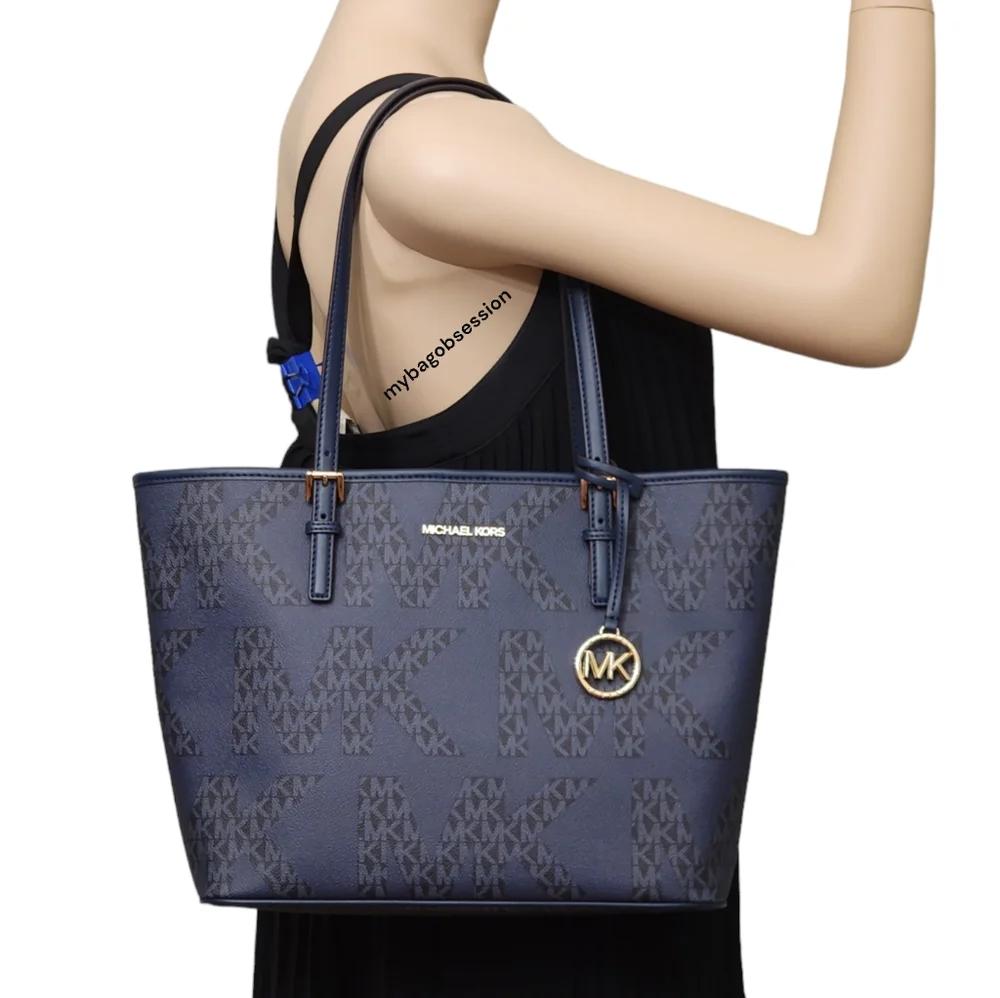 Michael Kors Jet Set Logo Medium Blue Tote
