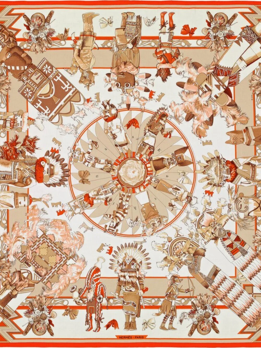 Hermes Kachinas Cashmere Silk Shawl Scarf