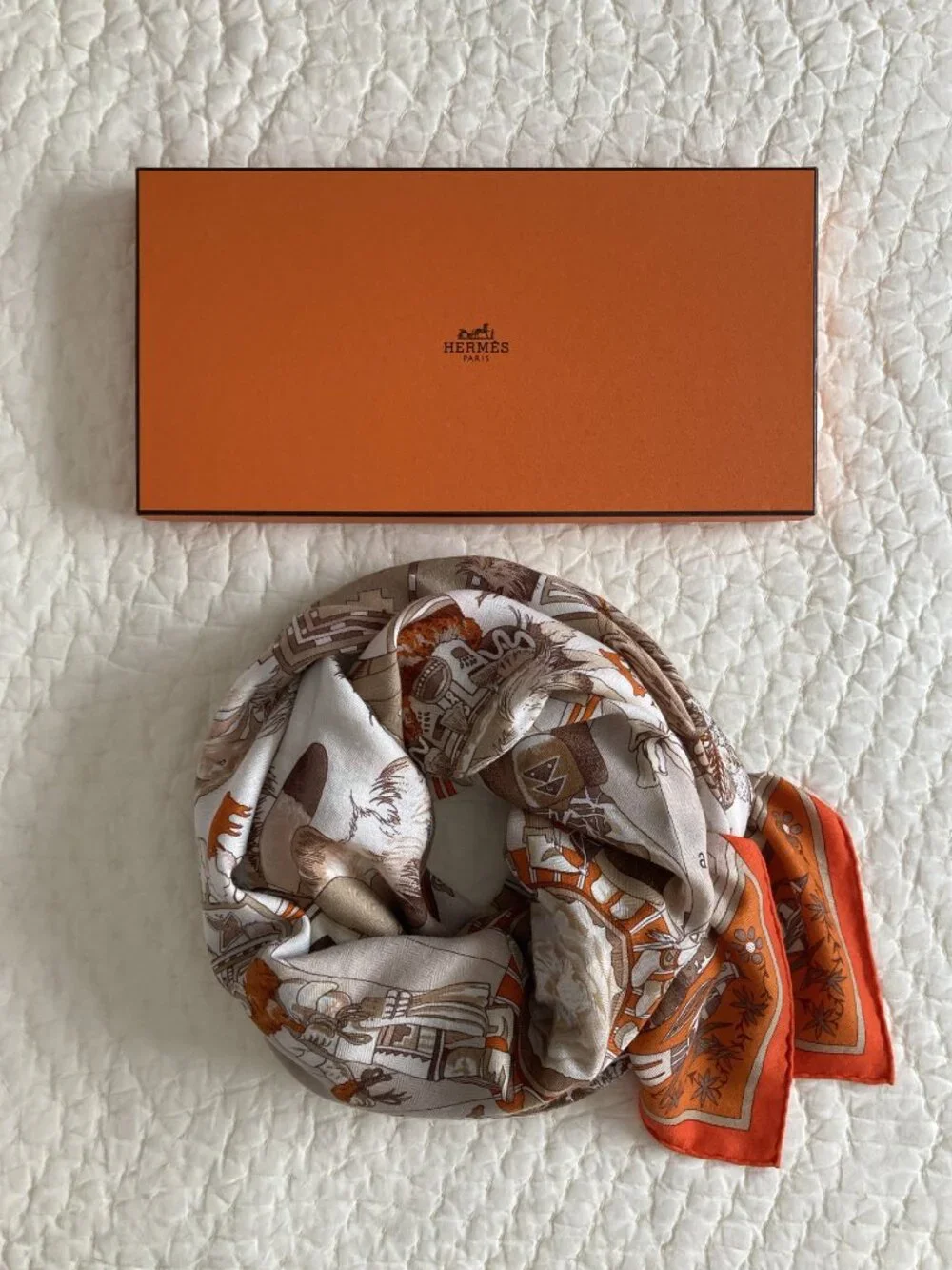 Hermes Kachinas Cashmere Silk Shawl Scarf