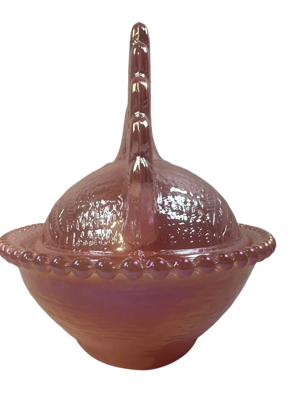 Rose’s Closet Pink Carnival Glass Hen on Nest 3 1/2” tall 4 3/4” long New