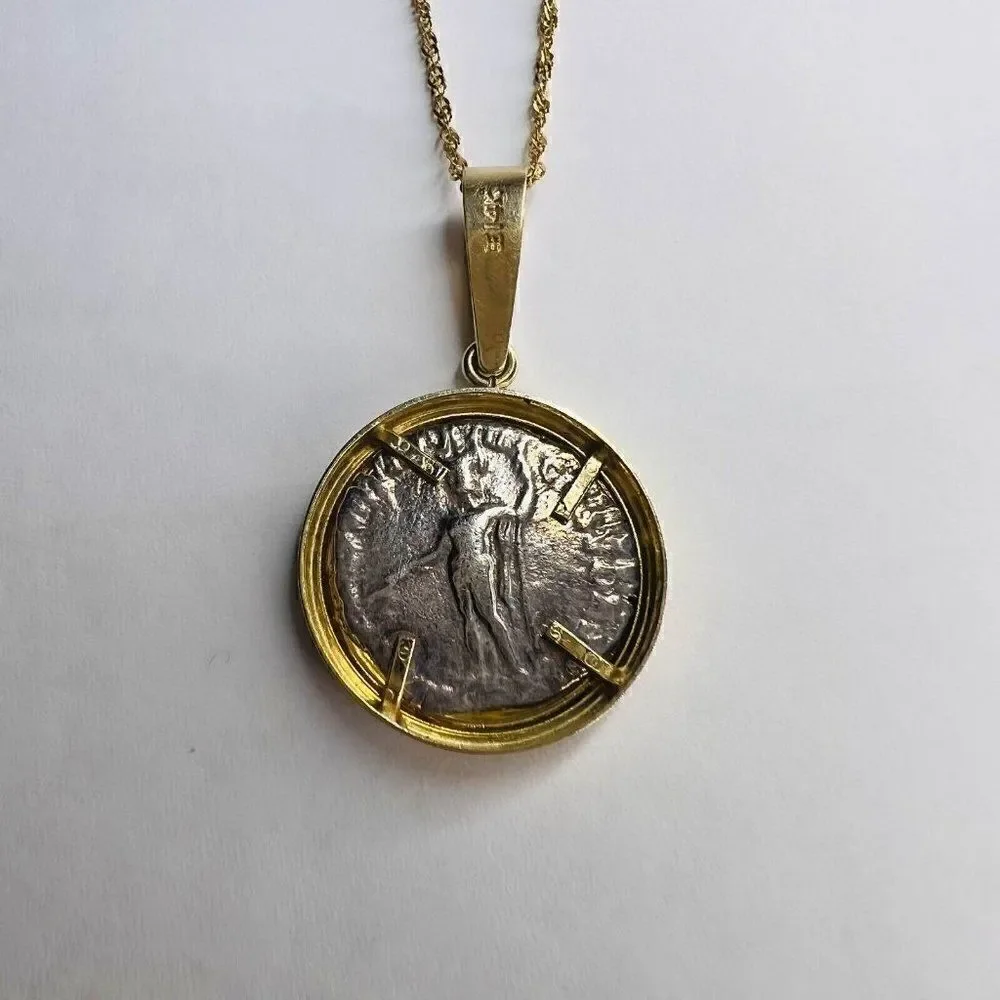 14k Gold Ancient Coin Necklace 18