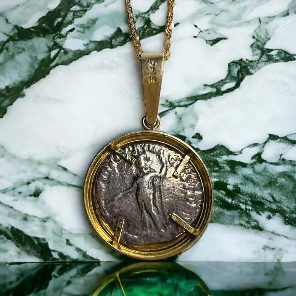 14k Gold Ancient Coin Necklace 18