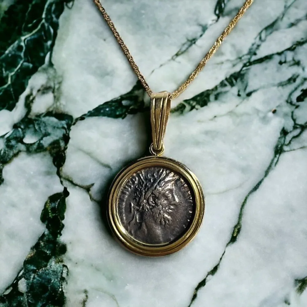14k Gold Ancient Coin Necklace 18