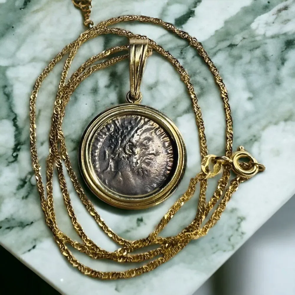 14k Gold Ancient Coin Necklace 18