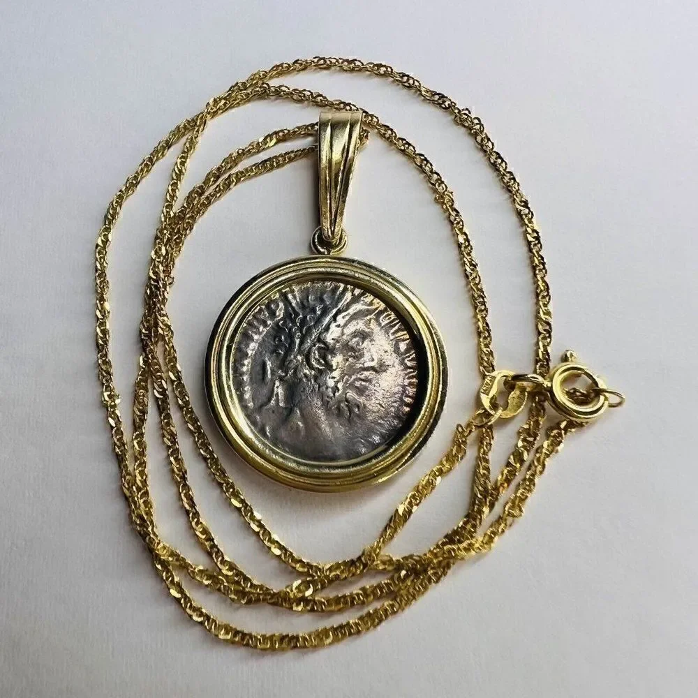 14k Gold Ancient Coin Necklace 18