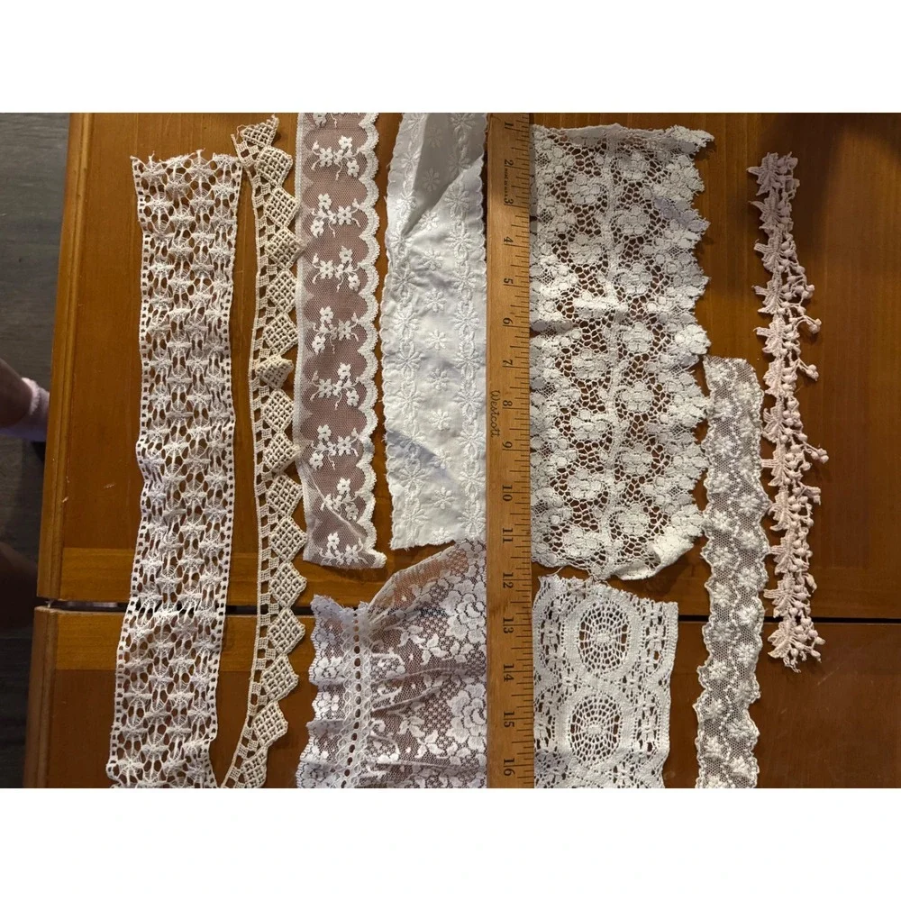 Vintage Lace Trim Remnants Lot White Cream Blush Eyelet Crochet Junk Journal 9pc