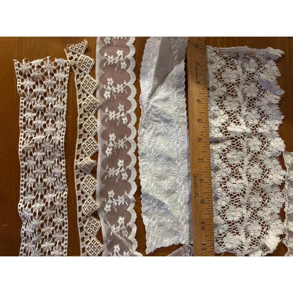 Vintage Lace Trim Remnants Lot White Cream Blush Eyelet Crochet Junk Journal 9pc