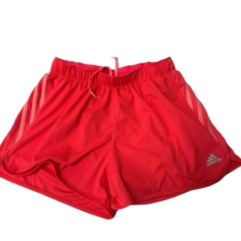 Adidas gym shorts womens small coral pink stripe yoga workout running climalite