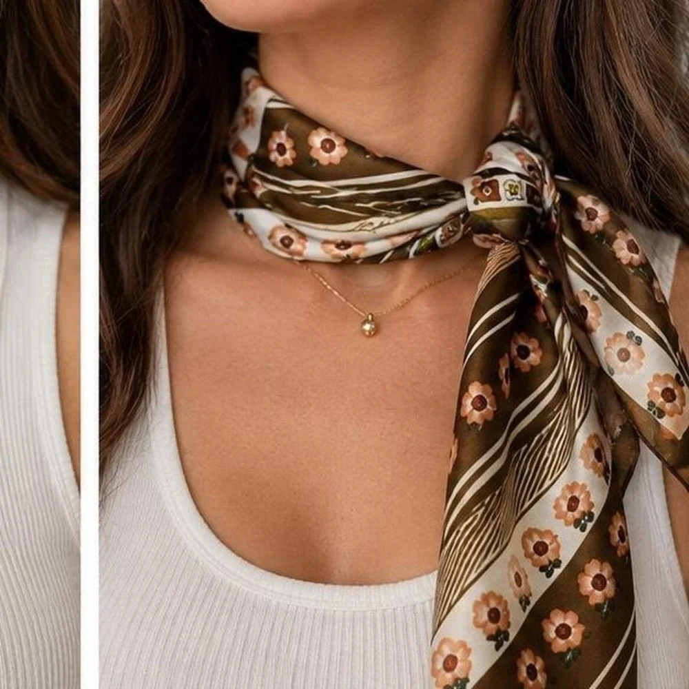 Brown floral silk scarf, possibly vintage