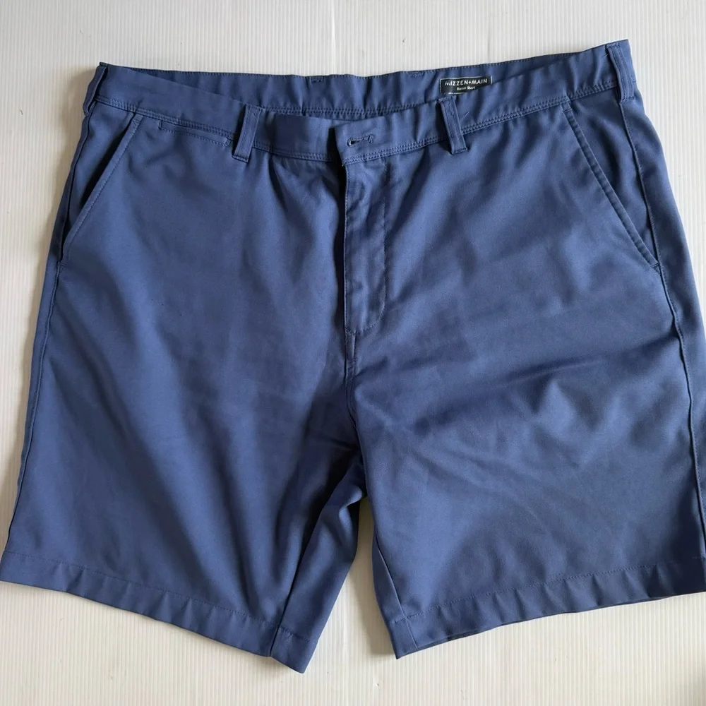 Mizzen + Main Baron Chino Golf Shorts Blue Performance Polyester Size 38 ,‎ 9”