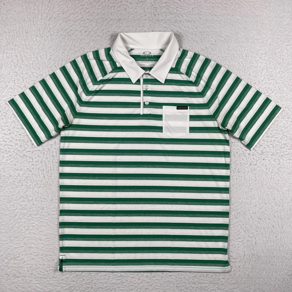 Oakley Polo Shirt Mens Large Striped Pocket Hydrolix Golf Preppy‎ Travel Tennis