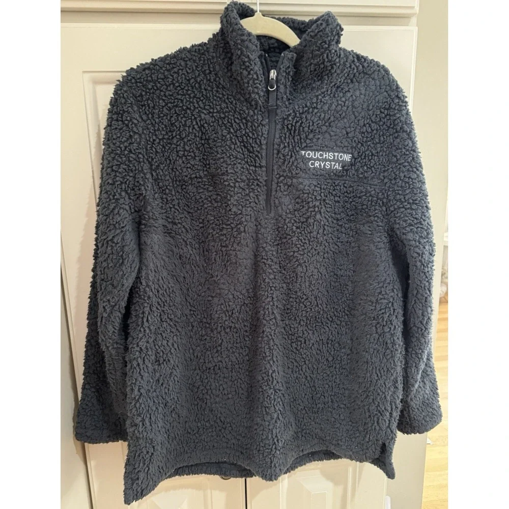 Womens Port‎ Authority Black Sherpa Logo Pullover Jacket XL Touchstone Crystal