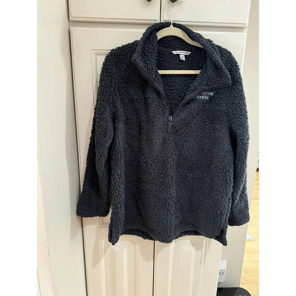 Womens Port‎ Authority Black Sherpa Logo Pullover Jacket XL Touchstone Crystal