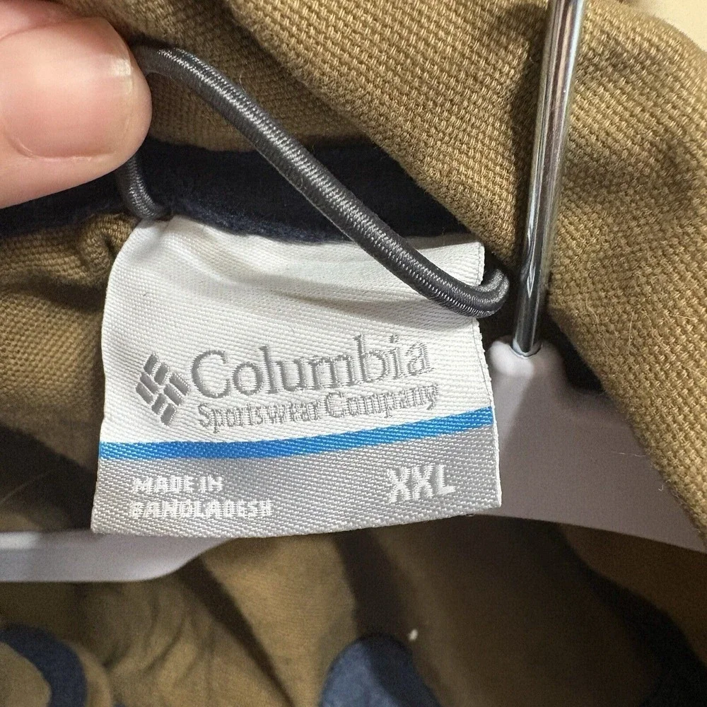 Men's XXL‎ Columbia Full Zip Jacket Tan Canvas Blue Fleece